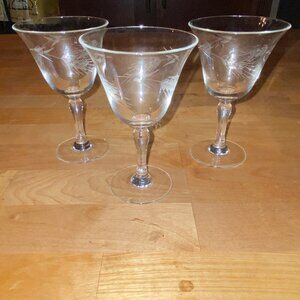 Vintage MCM Cambridge Glass Clear Small Goblets, set of 3, Wheat Pattern
